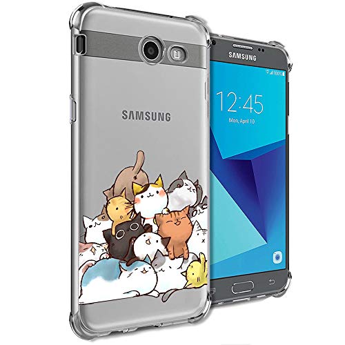 Case for Samsung Galaxy J7 Perx, J7 Prime, J7 Sky Pro, J7 V, Galaxy J7 2017 Clear with Cute Cat Design Shockproof Bumper Protective Cell Phone Cases for Girls N Women Child Kids Soft Flexible Cover