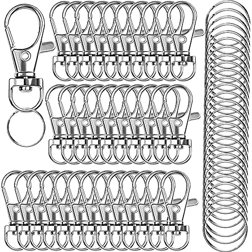 120PCS Premium Swivel Lanyard Snap Hook with Key Rings, Metal Keychain Hooks for Jewelry Making, Crafts (Silver)