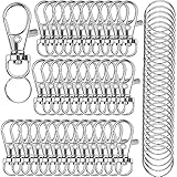 120PCS Premium Swivel Lanyard Snap Hook with Key Rings, Metal Keychain Hooks for Jewelry Making, Crafts (Silver)
