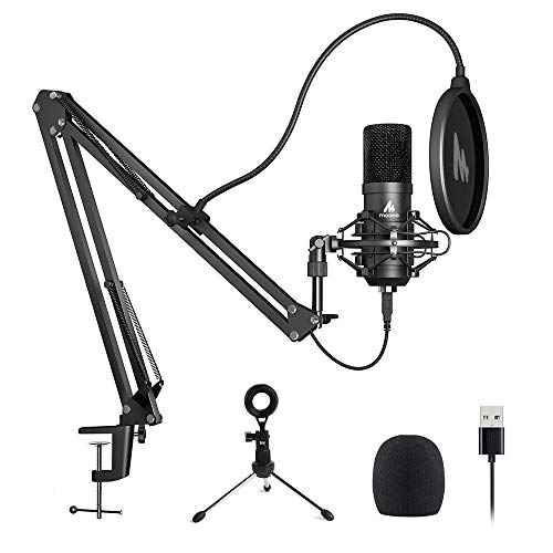 MAONO USB Microphone AU-A04 Plus Cardioid Condenser Podcast Mic 192kHz/24bit Plug and Play, Provide Two Mic Holders for Livestreaming, Voice Over, YouTube, Gaming, ASMR
