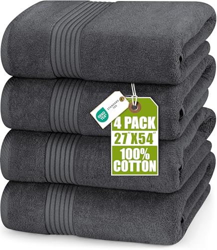 Utopia Towels 4 Pack Bath Towels Set, 27 by 54 Inches, 100% Ring Spun Cotton, Quick Dry, Highly Absorbent, Soft Feel Towels, Perfect for Daily Use, Grey