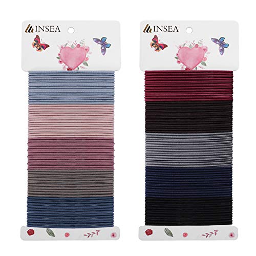 Insea Elastic Hair Bands 50 Pcs Rubber Hair Ties For Women,Hair Tie Bracelet/No Metal Hair Bands/No Crease Ouchless Ponytail(10 Colors)