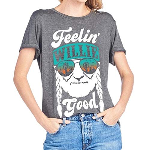 Anoir Women's T-Shirt Feeling Good and Old Man Pattern O-Neck Tee Casual Loose Shirt Short Long Sleeve Tops