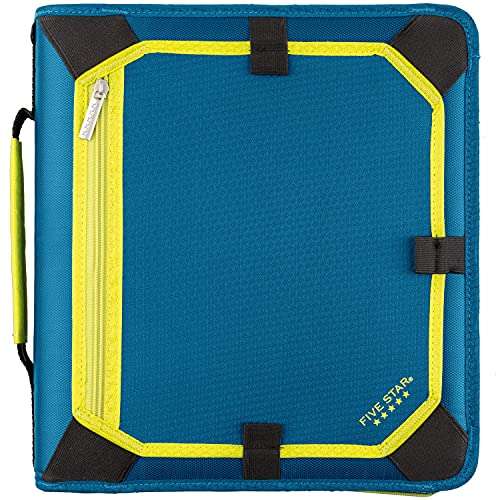 Five Star 2 Inch Zipper Binder, 3 Ring Binder, Expansion Panel, Durable, Teal/Chartreuse (29052IH8)