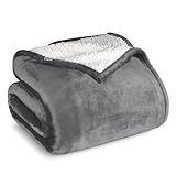 Bare Home Sherpa Fleece Blanket - Twin/Twin Extra Long - Blanket for Bed, Sofa, and Couch - Warm & Lightweight - Fluffy & Soft - Reversible (Twin/Twin XL, Grey)