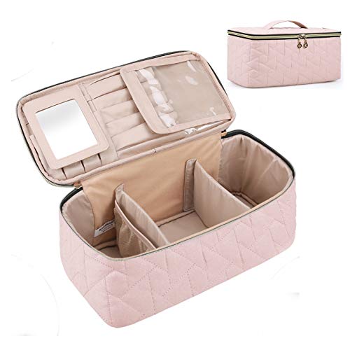 BAGSMART Makeup Bag Cosmetic Bag Large Toiletry Bag Travel Bag Case Organizer for Women, Soft Pink