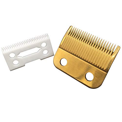 professional ceramic clipper blades 2 hole blade ceramic clipper replacement blades with Gold steel blade for Wahl Senior cordless Clipper(White + Gold Blade)