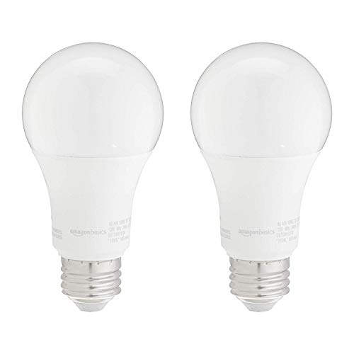 Amazon Basics A19 LED Light Bulbs, 100W Equivalent, 15W Energy Efficient, E26 Standard Base, Soft White 2700K, Non-Dimmable, 10,000 Hour Lifetime, 2-Pack