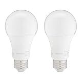 Amazon Basics A19 LED Light Bulbs, 100W Equivalent, 15W Energy Efficient, E26 Standard Base, Soft White 2700K, Non-Dimmable, 10,000 Hour Lifetime, 2-Pack