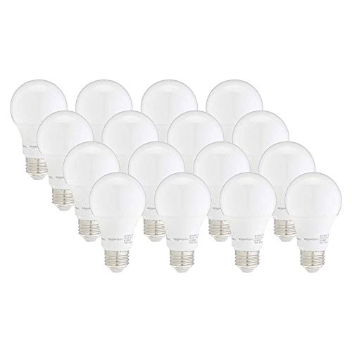 Amazon Basics A19 LED Light Bulbs, 60W Equivalent, 9W Energy Efficient, E26 Standard Base, Soft White 2700K, Dimmable, 10,000 Hour Lifetime, 16-Pack