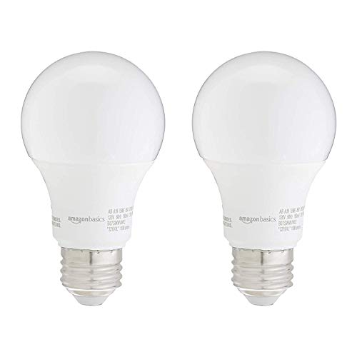 Amazon Basics A19 LED Light Bulbs, 75W Equivalent, Energy Efficient 12W, Daylight White 5000K, Non-Dimmable, 10,000 Hour Lifetime, 2-Pack