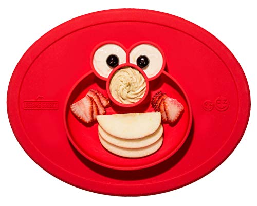 ezpz Sesame Street Elmo Mat - One-Piece Silicone placemat + Plate (Red)