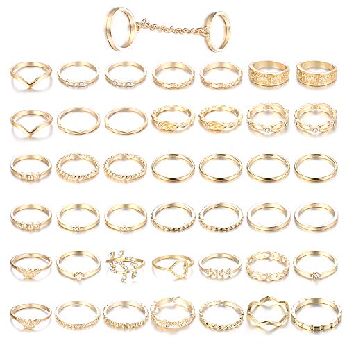 Book Cover ORAZIO 43PCS Knuckle Rings for Women Mid Finger Stackable Rings Set Gold Tone