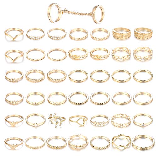 ORAZIO 43PCS Knuckle Rings for Women Mid Finger Stackable Rings Set Gold Tone