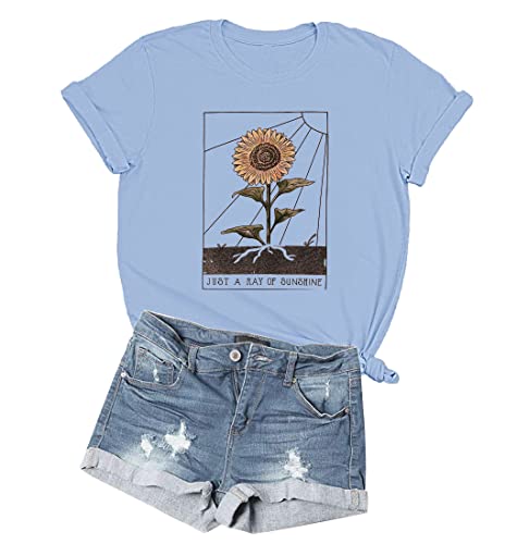 Women's Sunflower T Shirts Teen Girls Cute Flower Graphic Junior Tee Tops Short Sleeve Trendy Clothes