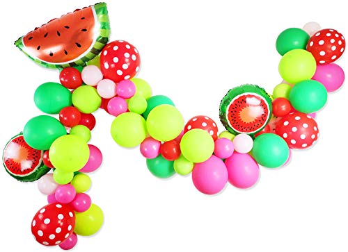 Watermelon Balloon Garland Green Pink Rose Red Polka Dot Balloons Watermelon Foil Balloons Arch Kit for Baby Shower Watermelon Fruit Themed Party Decoration