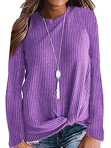 Womens Casual Top Long Sleeve Cute T Shirts Twist Knot Waffle Knit Shirts Tank Tops