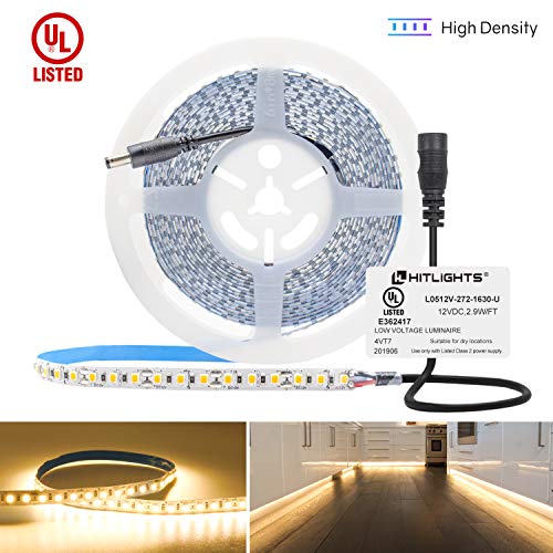 HitLights LED Strip Lights, UL-Listed Premium High Density 2835-16.4 Feet, 600 LEDs, 2700K, 48W, CRI 91.5, 12V DC LED Tape Lights for Under Cabinet, Kitchen, Lighting Project(Very Warm White)