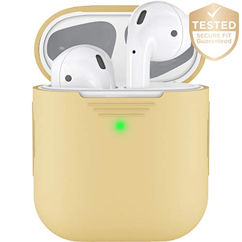 Book Cover PodSkinz AirPods 2 & 1 Case [Front LED Visible] Protective Silicone Cover and Skin Compatible with Apple AirPods (Without Carabiner, Pastel Yellow)