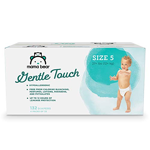 Book Cover Amazon Brand - Mama Bear Gentle Touch Diapers, Hypoallergenic, Size 5, 132 Count (4 packs of 33)