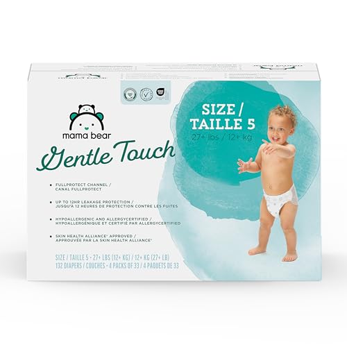 Amazon Brand - Mama Bear Gentle Touch Diapers, Hypoallergenic, Size 5, 132 Count (4 packs of 33)
