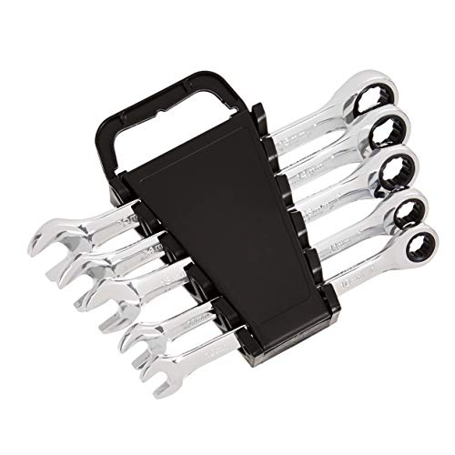 Amazon Basics 5-Piece Metric Ratcheting Wrench Set, 10mm, 11mm, 13mm, 14mm, 15mm, Black/Silver