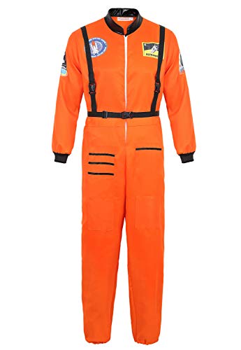 Haorugut Astronaut Spaceman Costume for Mens Space Explorer Jumpsuit Flight Suit Adults Astronaut Cosplay Costumes