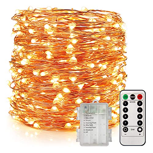Book Cover UPGRADE 66Ft 200 LED Waterproof Fairy Lights Battery Operated, 8 Modes Copper String Lights with Remote Control for Bedroom Dorm Indoor & Outdoor Decorations