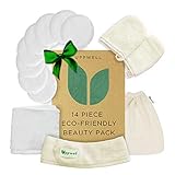 UppWell Makeup Remover Pads | Reusable 14 Packs Bamboo Cotton Rounds Pads | Cleansing Cloth Wipe with Laundry Bag, Exfoliating Gloves, Headband | Clean Skincare Facial Toner Pads Cleansing Towel Wipes