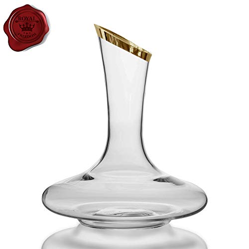 Book Cover Royal Freedom Wine Decanter- 100% Crystal Glass, Thick Hand Blown & Lead Free, Gold Tip, Red Wine Carafe, Wine Accessories, Wine Gift, Wide Base, 1800 ml.