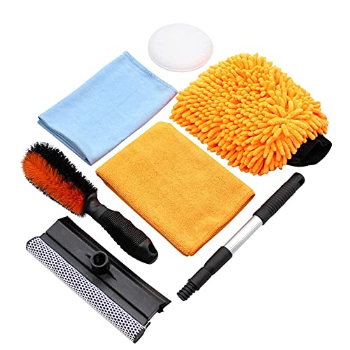SCRUBIT Car Cleaning Tools Kit by Scrub it- Squeegee Car Wash Brush, Wheel Brush, Microfiber wash mitt and Cloth - for Your Next Vehicle wash and Wax with Our 6 PC Cleaning Accessories