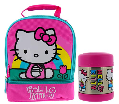 Book Cover Thermos Hello Kitty Soft Dual Compartment Lunch Box Kit - Insulated Lunch Bag with Padded Carry Handle and 10oz FUNtainer Vacuum Insulated Stainless Steel Food Jar-Great for Children, Easy Transport
