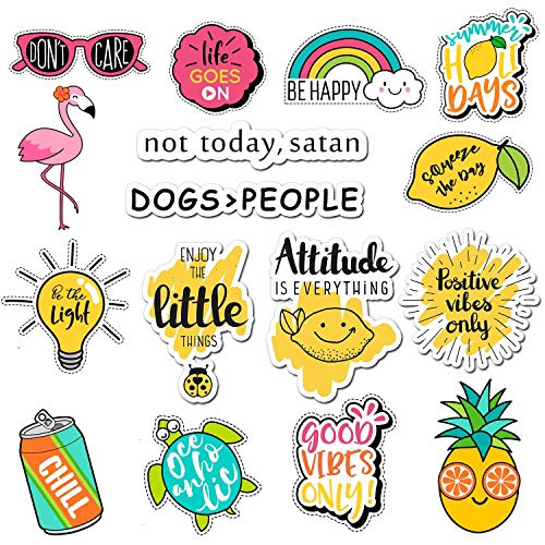 Book Cover Cute Vsco Aesthetic Stickers [57PCS]- Positive, Lovely, Trendy Sticker for Laptop Hydro Flasks Water Bottles Mac Computer Phone Guitar - Yellow Pink Scrapbook Decal for Kids, Teens, Women, Feminists