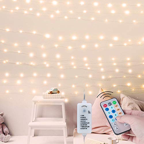 Book Cover Minetom USB Fairy String Lights with Remote and Power Adapter, 66 Feet 200 Led Firefly Lights for Bedroom Wall Ceiling Christmas Tree Wreath Craft Wedding Party Decoration, Warm White