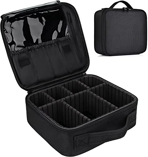 Bvser Travel Makeup Case, Cosmetic Train Case Organizer Portable Artist Storage Makeup Bag with Adjustable Dividers for Cosmetics Makeup Brushes Toiletry Jewelry Digital Accessories - Black