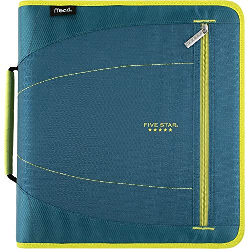 Five Star 2 Inch Zipper Binder, 3 Ring Binder, Removable File Folders, Durable, Teal/Chartreuse (29036IH8)