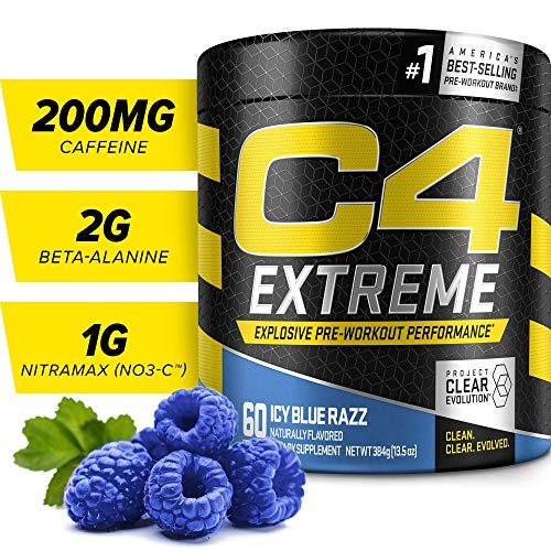 C4 Extreme Pre Workout Powder ICY Blue Razz | Sugar Free Preworkout Energy Supplement for Men & Women | 200mg Caffeine + beta Alanine + Creatine | 60 Servings