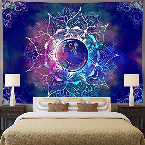 Book Cover Ameyahud Mandala Tapestry Blue Starry Sky and Moon Tapestry Psychedelic Trippy Tapestry Wall Hanging Bohemian Hippie Tapestry Mandala Floral Tapestry for Bedroom Dorm Decor