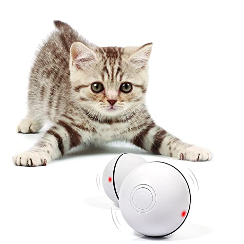 YOFUN Smart Interactive Cat Toy - Newest Version 360 Degree Self Rotating Ball, USB Rechargeable Wicked Ball, Build-in Spinning Led Light, Stiulate Hunting Instinct for Your Kitty (White) m