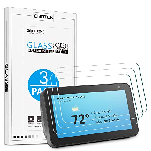 Book Cover [3 Pack] OMOTON Echo Show 5 Screen Protector - Tempered Glass Screen Protector for Echo Show 5 5.5 Inch, 2019 Released (No Cutout for Camera)