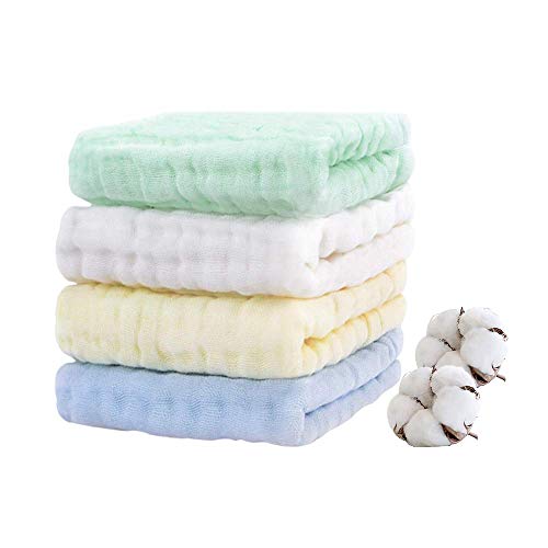 Baby Muslin Burp-Cloths HOPAI Muslin Washcloths Natural Organic Cotton Baby Wipes Soft Newborn Baby Face Towels for Sensitive Skin 4 Pack 6 Layers 10"x20"