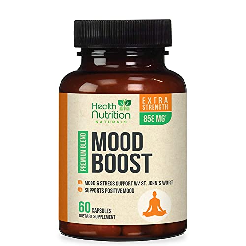Mood Boost Support for Stress 1100mg - Positive Mood, Calm, and Focus Support Supplement Formula with 5-Htp, Ashwagandha, GABA - Non-GMO, Vegan, & Made in USA for Men & Women - 60 Capsules