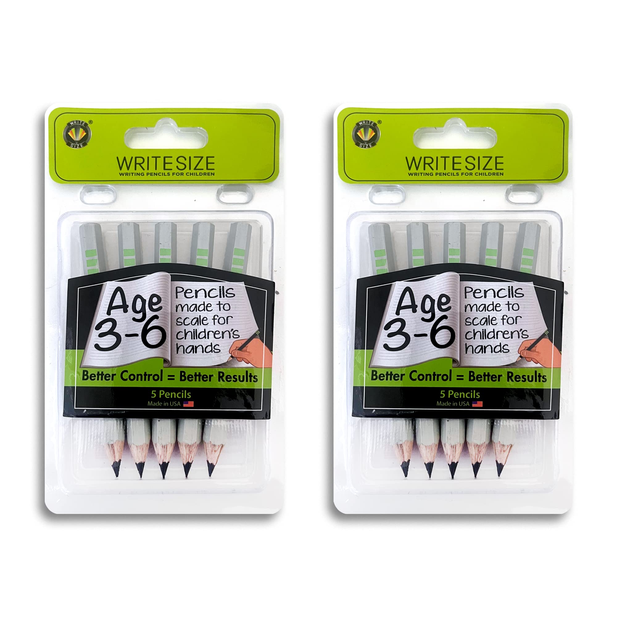 Channie's Easy-to-Hold Big Pencils for Preschoolers, Kindergarten Wooden Pencils for Beginners, No2 Lead Presharpened Graphite Kids’ Pencils for Ages 3-6 Years Old, 2 Pack (10 Pencils) Green, Ages 3-6 (Write Size)