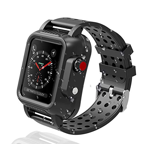 Book Cover OWKEY Waterproof Apple Watch Case 42mm Series 3 with 3PCS Premium Multi-Size Bands, Built-in Screen Protector Full Body Rugged iWatch Protective Case Anti-Scratch Drop Shock Proof Apple Watch Case