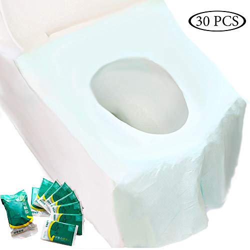 Disposable Toilet Seat Covers, 30 Pcs Toilet Seat Covers for Travel Accessories (15.8×23.6 inch), Extra Large PE Waterproof Film Travel Toilet Mats Covers for Kids and Adults Potty Training