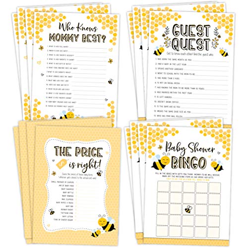 Mom To Bee Baby Shower Games, Neutral Yellow Bingo, Find The Guest, The Price Is Right, Who Knows Mommy Best, 25 games each
