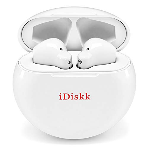 IDISKK Bluetooth True Wireless Earbuds in-Ear Built-in Mic Headset Touch-Control Auto-Pairing HiFi Stereo Sports Earphones with Charging Case,15h Playtime (TWS Mode)