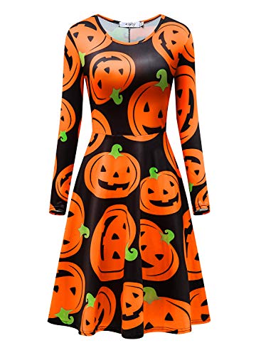Book Cover LYXIOF Womens Halloween Dress Pumpkin Print Party Costume Casual A-line Dress