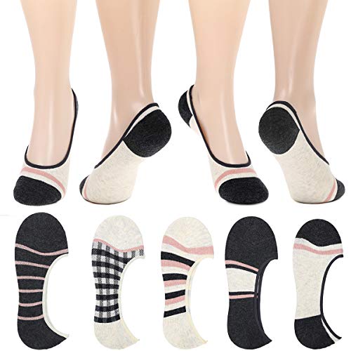 5-Pack No Show Socks for Women Size 6-9 Ankle Invisible Non-slip Athletic Socks