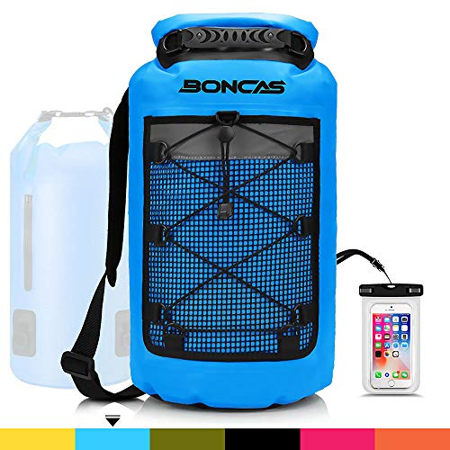Boncas Waterproof Dry Bag, 10L 20L 30L Waterproof Backpack with Phone Pounch, Waterproof Roll Top Bag Dry Sack Perfect for Kayaking, Fishing, Rafting